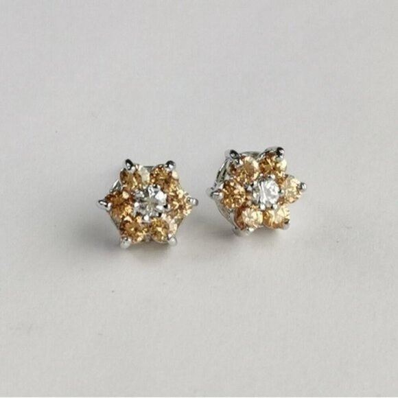 NEW Imperial Topaz cubic zirconia flower stud earrings 14k white gold overlay - Picture 6 of 6
